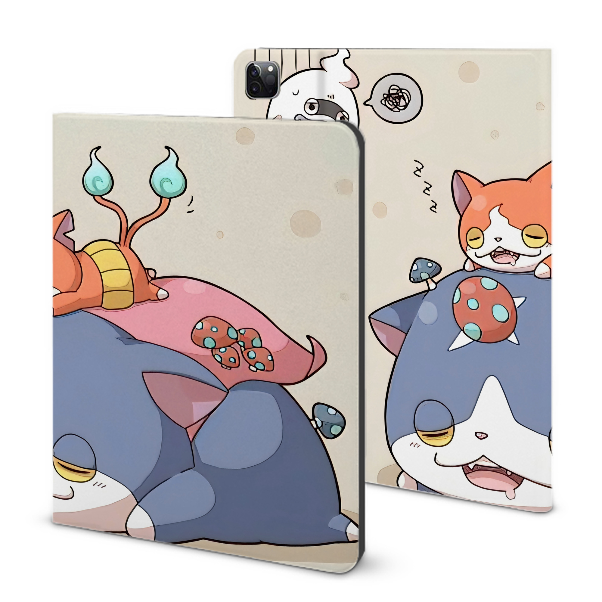 （画像用） 妖怪ウォッチ Yo-kai Watch IPad ケース ブック型 PUレザー TPU 耐衝撃 軽量 薄型 ペン収納なし 全面保護 IPad 各モデル対応
